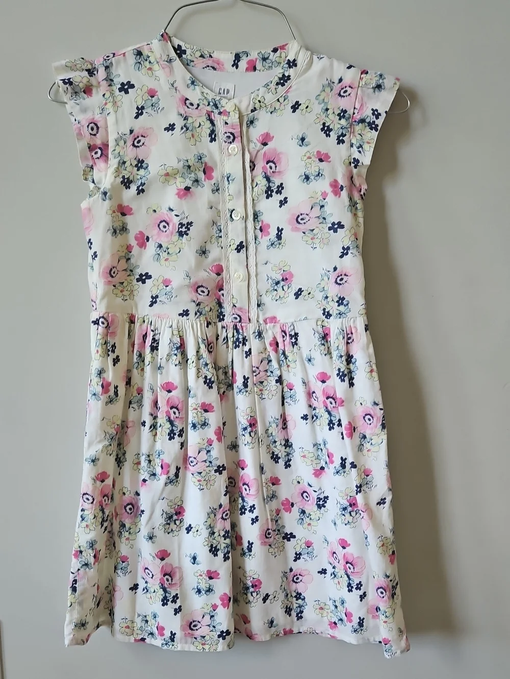 GAP White Floral Button-Front Dress with Pink & Navy Accents